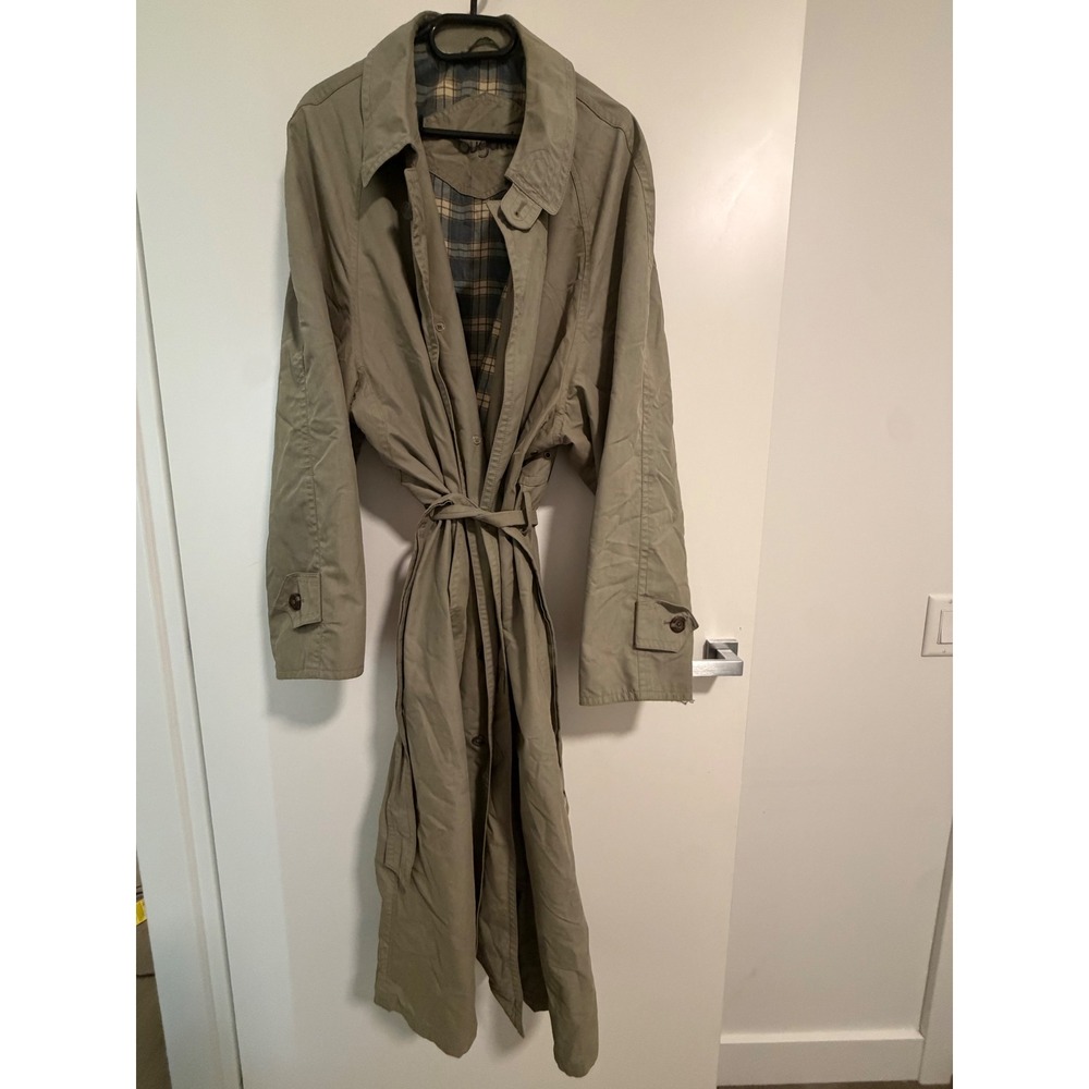 Bugatti Mens Heritage Trench Coat Khaki Green Belted Plaid Lined Long Jacket
